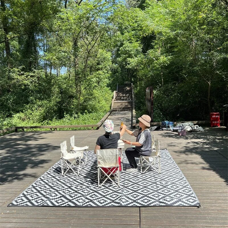 9x12ft Area Carpet RV Patio Mats Outdoor Plastic Camping Rug Large Size Beach Mat Sandproof Waterproof Folding Portable with Bag